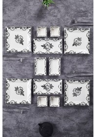Resim Piatti Naturali 12 Parça 4 Kişilik Black Rose Kahvaltı Takımı Handmade Sunum Set Siyah 