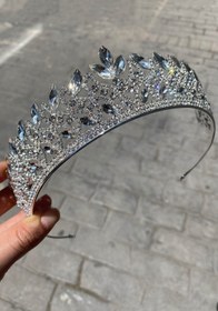 Resim Gümüş Renk Mekik Desenli Lena Gelin Tacı 