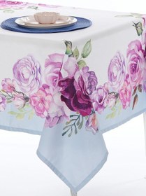 Resim Çiçek Desen Leke Tutmaz Dokuma Kumaş Masa Örtüsü 145x145 Cm 