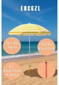 Resim Plaj Şemsiyesi Ve Şemsiye Sabitleme Kazığı Seti Uv Koruma, Su Geçirmez, 8 Telli Sarı 