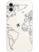 Resim shoptocase Iphone 11 Uyumlu Çizgisel Dünya Haritası - 2 Desenli Telefon Kılıfı 