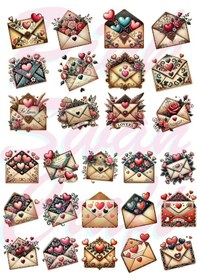 Resim Vintage Valentine Kalpli Zarflar Etiket Seti, Bullet Journal, Scrapbook, Planlayıcı, Ajanda, Sticker Diğer 