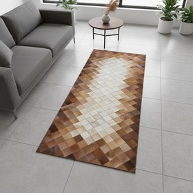 Resim Bej ve Kahverengi Tonlu Dana Derisi Patchwork Halı - 160x230 cm 