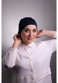 Resim Halven Lacivert Pratik Hazır Geçmeli Iç Bone Viskon Kumaş Dikişsiz Boru Lacivert 
