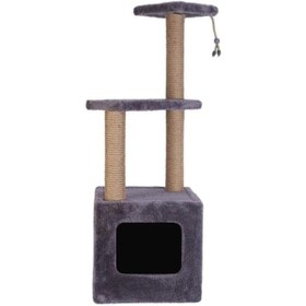 Resim AyrStore Pet Basamaklı Yuvalı Kare Ev Kedi Tırmalaması Gri 