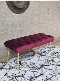 Resim Zafir Gold Kaplama Sivriltme Ayaklı 90 Cm Puf Bench - Puf - Bench - Kasalı Oturak - Oturak - Yatak Ucu Puf Bordo 