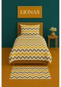 Resim Tek Kişilik Desenli Nevresim + 1 Adet Kapaklı Yastık Kılıfı Sarı 