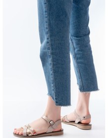 Resim 205-015 Bej Garni Ortopedik Hakiki Deri Kadın Sandalet 