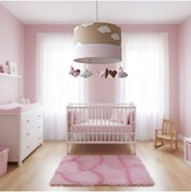 Resim Leobabyroom Kahve Bulutlu Toz Pembe Üzeri Minik Kalp Desenli Kelebek Kalp Bulut Figürlü Tasarım Aydınlatma Avize 