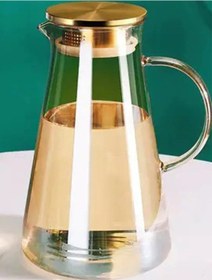 Resim Borosilikat Cam Metal Kapaklı Lüks Sürahi 1.9 L Altın 