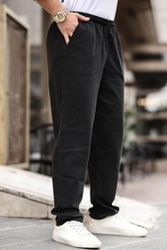 Resim DARK AND BRIGHT Baggy Siyah Keten Pantolon Bol Kalıp Baggy Eşofman Altı 