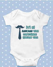 Resim Ayzi Tasarım İyi Ki Amcam Var Sayesinde Havam Var Yazılı Bebek Zıbın Body 