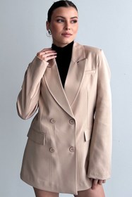 Resim Vivika Düğmeli Astarlı Çift Kapaklı Cepli Uzun Kollu Basic Günlük Geniş Oversize Rahat Kalıp Blazer Ceket 