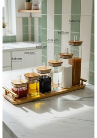 Resim Cubes Borosilikat 6 Lı Pratik Mutfak Seti Bambu Kapak-yağlık Sosluk Sirkelik Şekerlik ŞEffaf 