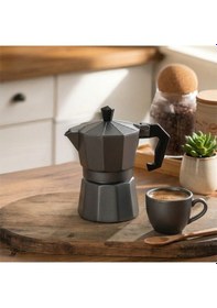 Resim Porsima Mnb05742-2 Ocaküstü Moka Pot 3 Fincanlık Alüminyum Kahve Espresso Cezvesi Antrasit 150ml 