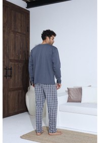 Resim Lukitus Sıfır Yaka Düğmeli Pamuklu Erkek Pijama Takımı Byrz70015-a Antrasit 