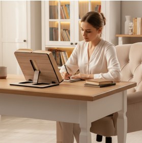 Resim Vigo Wood Kitap Okuma Standı Okuma Sehpası Yemek Kitabı Tutacağı Ahşap Kitap Okuma Sehpası Kuran Okuma Rahlesi 