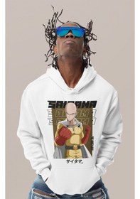 Resim Sevbano Saitama One Punch Man Baskılı Unisex Oversize Anime Karakter Hood beyaz 
