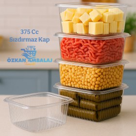 Resim Özkan Ambalaj Temizlik Plastik Kapaklı Kase Saklama Kabı Sızdırmaz Kap 375 Cc 100 Adet 