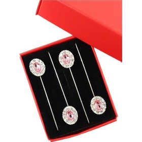 Resim Numetal 4lü Pembe Kristal Taşlı Eşarp İğnesi. Şal İğnesi. Türban İğnesi. Başörtü İğnesi. Eşarp Ve Şal İğnesi Gümüş 