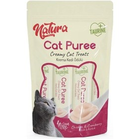 Resim Natura Püre Krema Tavuk ve Kızılcıklı Yetişkin Kedi Ödül Maması 5 x 12 G 