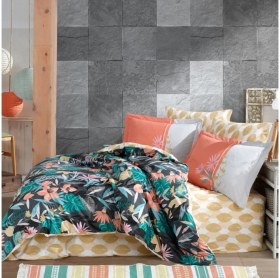 Resim Pazarcan Kingsize Poplin Nevresim Monstera Oranj 