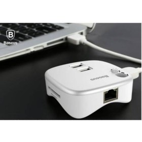 Resim Baseus 4in1 Hub Usb 3.0 Rj45 Tf Sd Kart Okuyucu Ethernet Girişli Kalem Yerli Notebook Adaptörü 