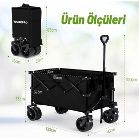 Resim Workpro WP285016 100KG 4 Tekerli Katlanabilir Ağır Hizmet Taşıma Arabası / Plaj Arabası 