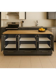 Resim Sedi Mutfak Çekmeceli Alt Modül 180 Cm Antrasit- Tezgah Dahil-çok Amaçlı Dolap-kahve Köşesi-mat Antrasit 