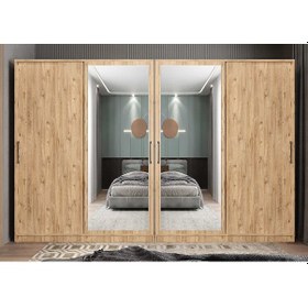 Resim Albero Sürgülü Çekmeceli Gardırop Dolap Çam 360 Cm Montaj Dahil 