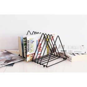 Resim Genel Markalar Masa Üstü Ofis Dergilik-plaklık 9 Bölmeli Üçgen Metal Kitaplık Organizer Gazetelik Vinil 