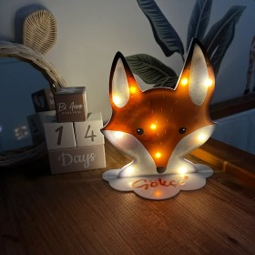 Resim Bianne Atölyesi Soft Tilki Illüstrasyon Çizimli Bebek ve Çocuk Odası Masa Lambası, Gece Lambası 