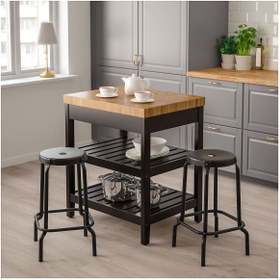 Resim IKEA VADHOLMA siyah-meşe 79x63x90 cm mutfak adası 