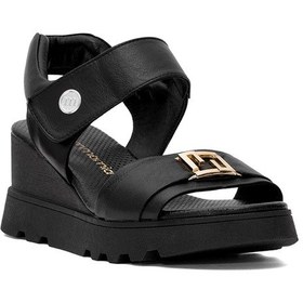 Resim Mammamia D25ys-2995 Kadın Hakiki Deri Dolgu Topuk Sandalet Siyah Siyah 