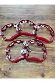 Resim kübraccessory Çıngırak Def, Kına Gecesi Plastik Metal Zilli Çıngırak Tef Kırmızı 5 Adet 