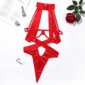 Resim Bandaj Detaylı Halter Yaka Bodysuit Yüksek Kesim Siyah Fantazi Vücut Çorabı 35565 - Kırmızı / XL 