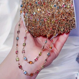 Resim 1 Metre Kare Boncuklu Bakır Zincir Renkli Cam Boncuklu El Yapımı Kolye Bilezik Malzemeleri DIY Takı Yapım Seti 