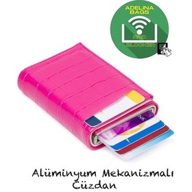 Resim Adelina Bags Adelina Timsah Desenli Fuşya Mekanizmalı Otomatik Kızaklı Kartlık Pembe 