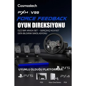 Resim Cosmostech Pxn V99 Direksiyon Seti – Ps5, Ps4, Xbox, Pc Uyumlu, 3.2nm Vites & Pedal Dahil 