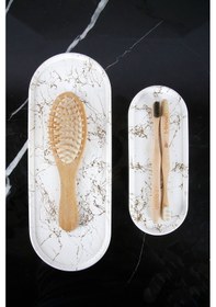 Resim Betonmall El Yapımı 2'li Beton Tepsi Sunumluk Organizer Düzenleyici Yağdanlık - Altın Spreyli 