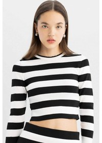 Resim Defacto Coool Slim Fit Dar Kesim Çizgili Bisiklet Yaka Triko Kazak X6888AZ24WNBK56 Siyah 