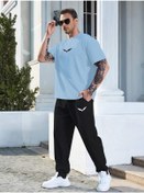 Resim CLAYES Wings Bebe Mavi T-shirt Siyah Eşofman Alt Jogger- Baskı Alt Üst Eşofman Takım Oversize Bisiklet Yak 