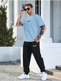 Resim CLAYES Wings Bebe Mavi T-shirt Siyah Eşofman Alt Jogger- Baskı Alt Üst Eşofman Takım Oversize Bisiklet Yak 