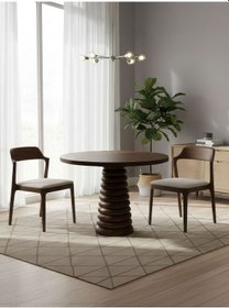 Resim Spirra Yuvarlak Ahşap Yemek Masası 120x120 Ceviz 