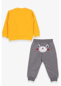 Resim Erkek Bebek Eşofman Takımı Ayıcıklı Nakışlı Sarı (9 Ay-3 Yaş) Sarı 