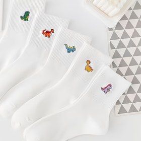 Resim 5 Çift Kadınlar için Sevimli Karikatür Dinozor Ayak Bileği Çorapları - Günlük Kullanım İçin Renkli Dino Desenli Yumuşak Nefes Alabilen Orta Boy Çoraplar, Elde Yıkama/Kuru Temizleme, Rahat Çorap Malzemesi 