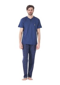 Resim Estiva %100 Pamuk İnterlok Kısa Kol Erkek Pijama Takım Lacivert 