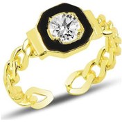 Resim Gümüş Ayarlamalı Zirkon Taşlı Mineli Zincir Modeli Yüzük (536541497) 