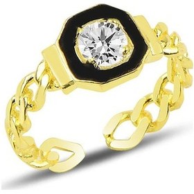 Resim Gümüş Ayarlamalı Zirkon Taşlı Mineli Zincir Modeli Yüzük (536541497) 