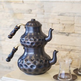 Resim Nusnus Bakır Dilimli Büyük Çaydanlık Siyah No 2 Ns-05058 Bakır 